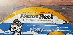 Vintage Penn Reels Porcelain Fish Stories Tackle Service Gas Pump Lures Sign