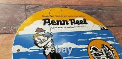 Vintage Penn Reels Porcelain Fish Stories Tackle Service Gas Pump Lures Sign