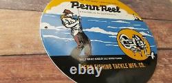 Vintage Penn Reels Porcelain Fish Stories Tackle Service Gas Pump Lures Sign