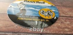 Vintage Penn Reels Porcelain Fish Stories Tackle Service Gas Pump Lures Sign