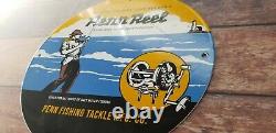 Vintage Penn Reels Porcelain Fish Stories Tackle Service Gas Pump Lures Sign