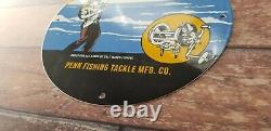 Vintage Penn Reels Porcelain Fish Stories Tackle Service Gas Pump Lures Sign