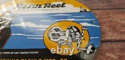 Vintage Penn Reels Porcelain Fish Stories Tackle Service Gas Pump Lures Sign