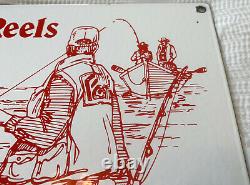 Vintage Penn Reels Porcelain Sign Fly Fishing Rod Tackle Yo Zuri Rapala Gas Oil