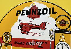 Vintage Pennzoil Motor Oil Porcelain Sign Gasoline Service Station Pump Plate
