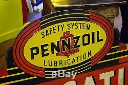 Vintage Pennzoil Sign 1930's Tin Embossed Die Cut Gas Oil Station Advertising