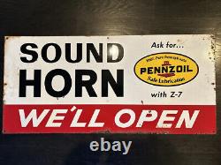 Vintage Pennzoil Sound Horn Metal Sign Advertising Gas Station Motor Oil