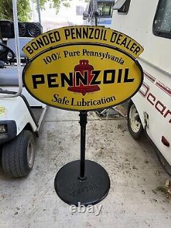 Vintage Penzoil Motor Oil Lollipop Gas Station Dealer Sign Complete And Original
