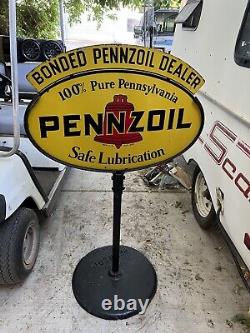 Vintage Penzoil Motor Oil Lollipop Gas Station Dealer Sign Complete And Original