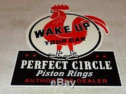 Vintage Perfect Circle Piston Rings Dealer Rooster 12 Metal Gasoline & Oil Sign