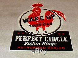 Vintage Perfect Circle Piston Rings Dealer Rooster 12 Metal Gasoline & Oil Sign