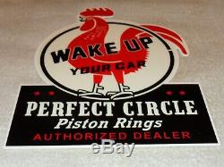 Vintage Perfect Circle Piston Rings Dealer Rooster 12 Metal Gasoline & Oil Sign