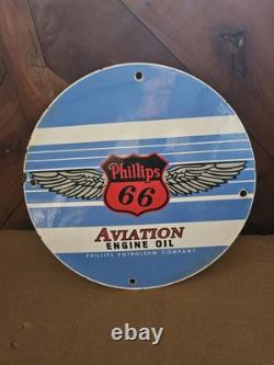 Vintage Phillips 66 Aviation Oil Porcelain Dealership Sign