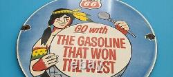 Vintage Phillips 66 Gasoline Porcelain Gas Service Station Oil Pump Indian Sign