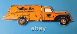 Vintage Phillips 66 Gasoline Sign Gas Oil Truck Service Pump Porcelain Sign