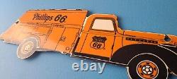 Vintage Phillips 66 Gasoline Sign Gas Oil Truck Service Pump Porcelain Sign