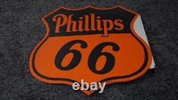 Vintage Phillips 66 Porcelain Metal Gas Oil Rare Sign Service Flange Pump Ad