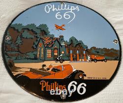 Vintage Phillips 66 Porcelain Sign Car Gas Oil Gasoline Automotive Airplane 1936