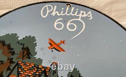 Vintage Phillips 66 Porcelain Sign Car Gas Oil Gasoline Automotive Airplane 1936