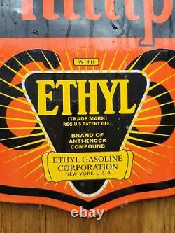 Vintage Phillips 66 Porcelain Sign Ethyl Gasoline Gas Station Oil Service Shield