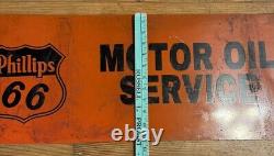 Vintage Phillips 66 Sign Motor Oil Service Painted Metal Rare Authentic