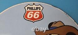 Vintage Phillips 66 Sign Porcelain Mickey Mouse Cowboy Gas Oil Pump Plate Sign