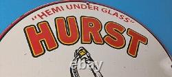 Vintage Plymouth Barracuda Sign Hurst Hemi Engine Auto Gas Pump Porcelain Sign