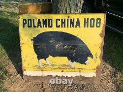 Vintage Poland China Hog Farm Livestock Animal Sign FEED SEED GAS OIL SODA COLA