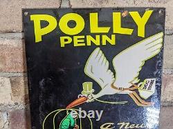 Vintage Polly Penn Motor Oil Gasoline Pure Penn Porcelain Pump Sign 12 X 8