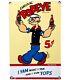 Vintage Popeye Cola Porcelain Sign Gas Station Pump Plate Service Soda Pepsi