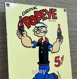 Vintage Popeye Cola Porcelain Sign Gas Station Pump Plate Service Soda Pepsi