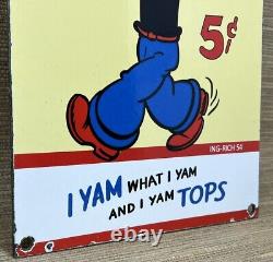 Vintage Popeye Cola Porcelain Sign Gas Station Pump Plate Service Soda Pepsi