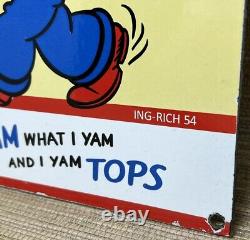 Vintage Popeye Cola Porcelain Sign Gas Station Pump Plate Service Soda Pepsi