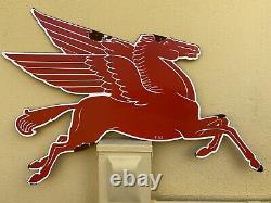 Vintage Porcelain 1953 Mobil Oil Pegasus Horse Sign Metal USA Lube Gas Station