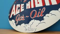 Vintage Porcelain Ace High Gas Oil Service Station Aviation Northwest Pump Sign