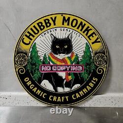 Vintage Porcelain Chubby Monkey Black Cat Sign Gas Station Motor Oil Garge