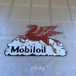 Vintage Porcelain Enamel Metal Mobile Oil Pegasus Sign