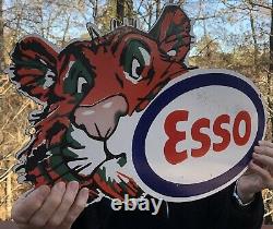 Vintage Porcelain Esso Tiger Die Cut 20 Gas Oil Sign