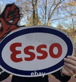 Vintage Porcelain Esso Tiger Die Cut 20 Gas Oil Sign