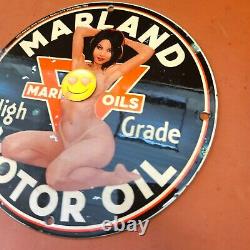 Vintage Porcelain Marland High Grade Motor Oil Women Enamel Memorabilia Sign 8