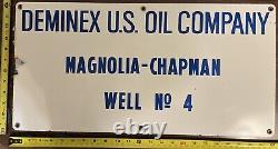 Vintage Porcelain Oil Field Sign Deminex US Oil Company, Magnolia-Chapman