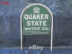 Vintage Porcelain Quaker State Motor Oil Tombstone Sign Original Stand Rare 1932