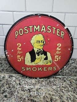 Vintage Postmaster Smokers Porcelain Sign Cigar Postal Governmen Tobacco Oil Gas