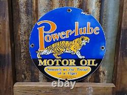 Vintage Power Lube Porcelain Sign 1949 Powerline Tiger Gas Oil Claifornia Lube