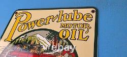 Vintage Power-lube Motor Oil Porcelain Service Station Gasoline Pump Plate Sign