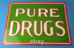 Vintage Pure Drugs Porcelain General Store Gas Service Station Pharmacy Sign