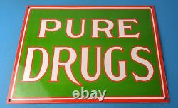 Vintage Pure Drugs Porcelain General Store Gas Service Station Pharmacy Sign