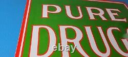 Vintage Pure Drugs Porcelain General Store Gas Service Station Pharmacy Sign