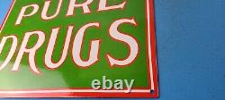 Vintage Pure Drugs Porcelain General Store Gas Service Station Pharmacy Sign