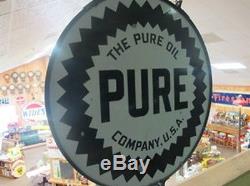 Vintage Pure Motor Oil Sign with Original Ring 42 Round